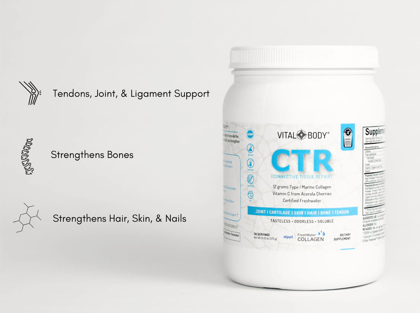 CTR (Connective Tissue Repair) - HYDROLYZED MARINE COLLAGEN PEPTIDES WITH WHOLE FOOD VITAMIN C - 30 Servings