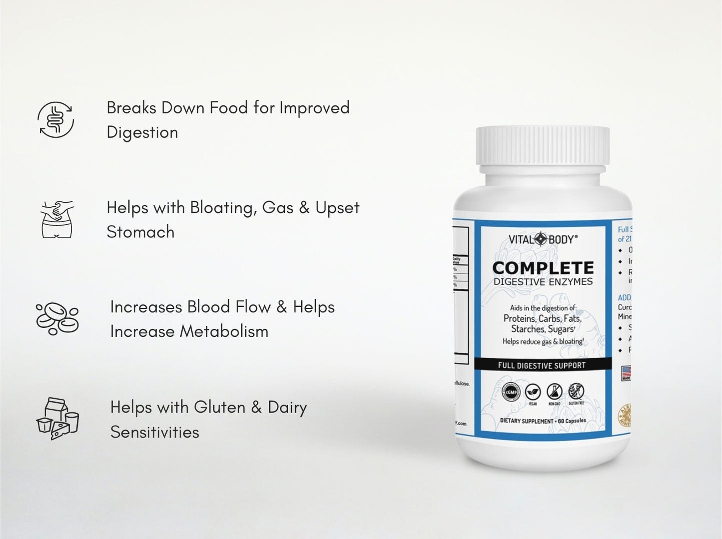 COMPLETE DIGESTIVE ENZYMES - 21 FAST-ACTING PLANT-BASED DIGESTIVE ENZYMES - 30 Servings