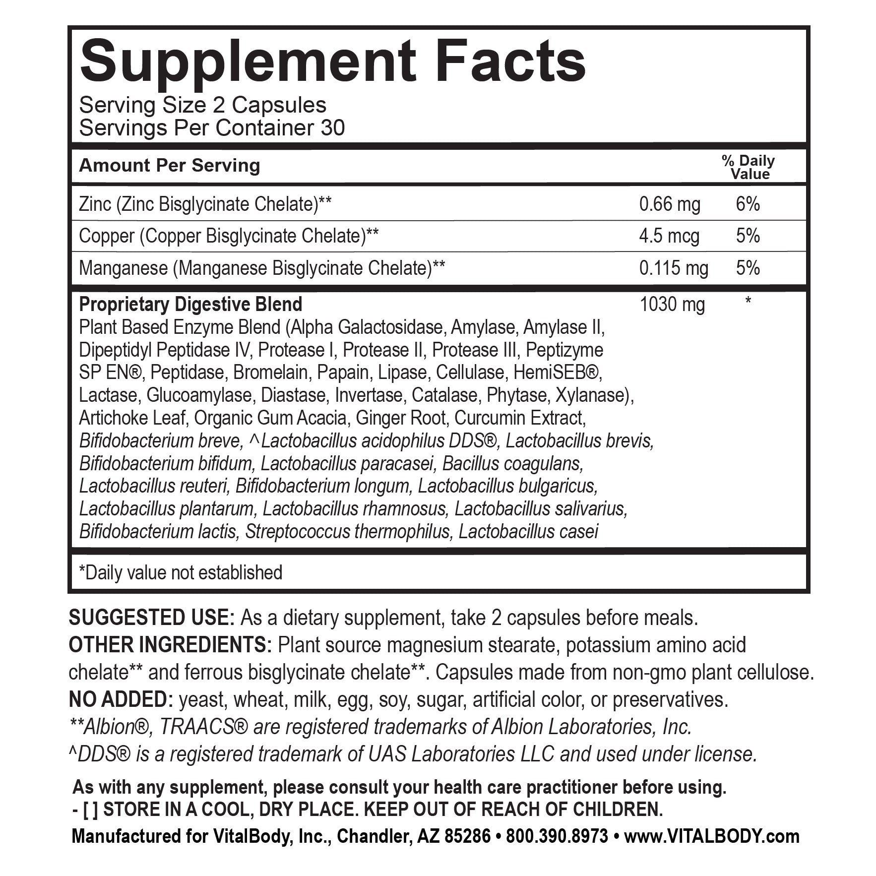 Supplement facts label with detailed nutritional information and ingredients for a dietary supplement.