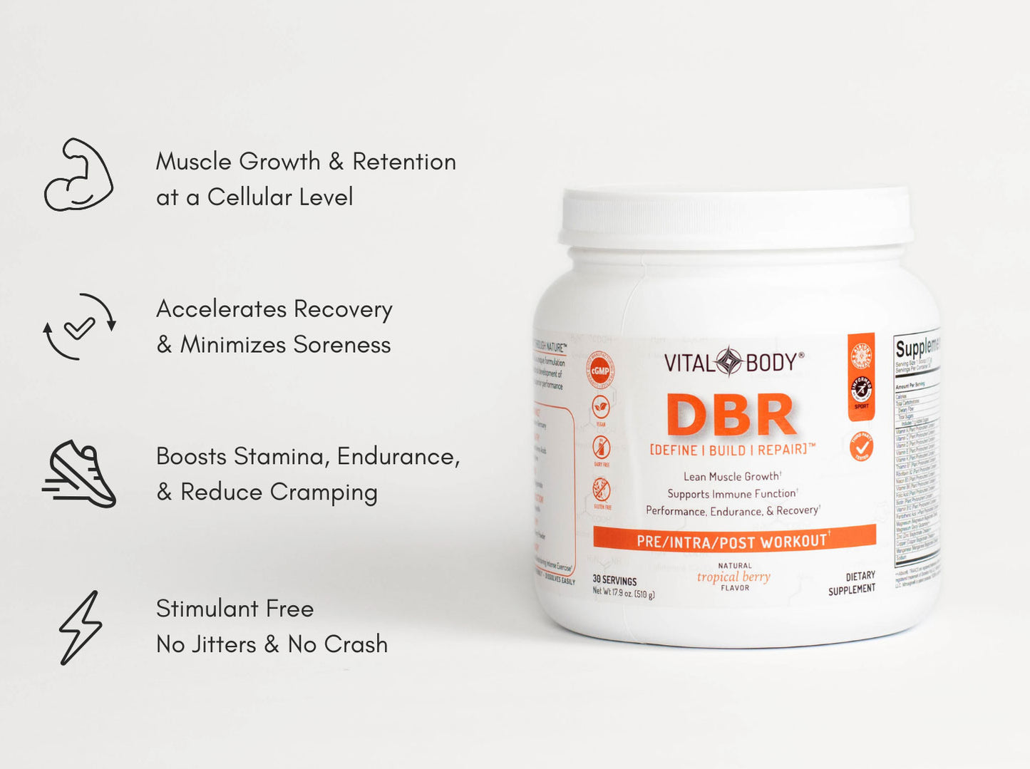 DBR (Define | Build | Repair) - PERFORMANCE MULTIPLIER PRE-INTRA-POST WORKOUT POWDER - No Stim - 30 Single Servings