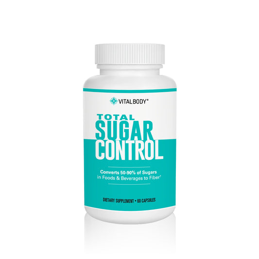 VitalBody Total Sugar Control dietary supplement bottle on a white background