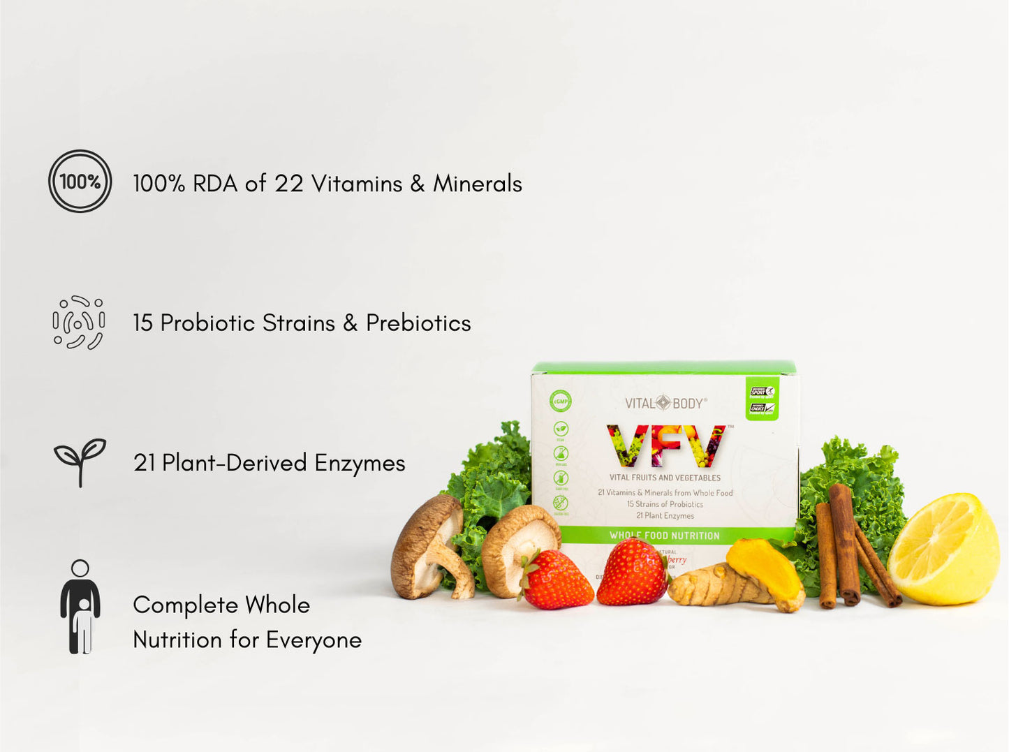 VFV (Vital Fruits & Vegetables) - COMPLETE DAILY GREENS PRE & PROBIOTICS SUPERFOOD POWDER - 30 SERVINGS