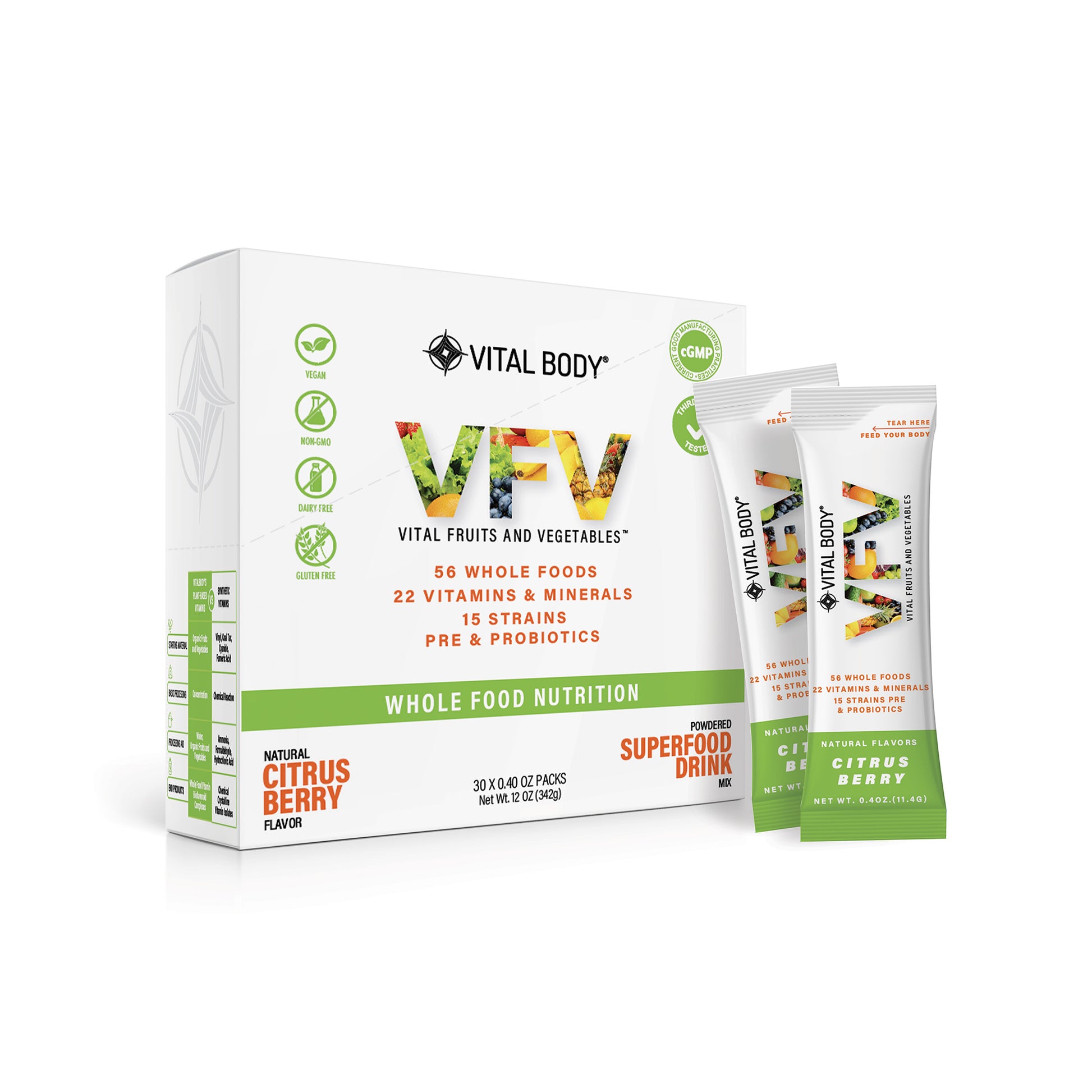 Vital Body superfood drink package on a white background