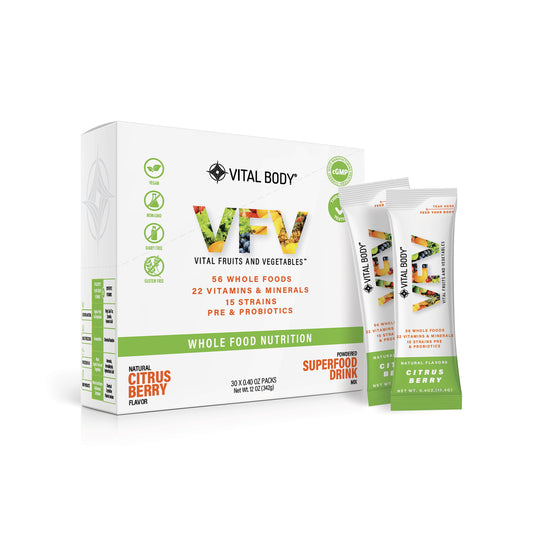 Vital Body superfood drink package on a white background