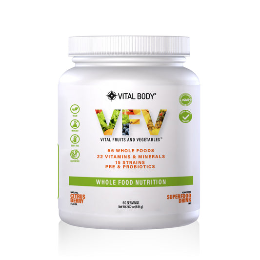 VFV (Vital Fruits & Vegetables) - COMPLETE DAILY GREENS PRE & PROBIOTICS SUPERFOOD POWDER - 60 SERVINGS