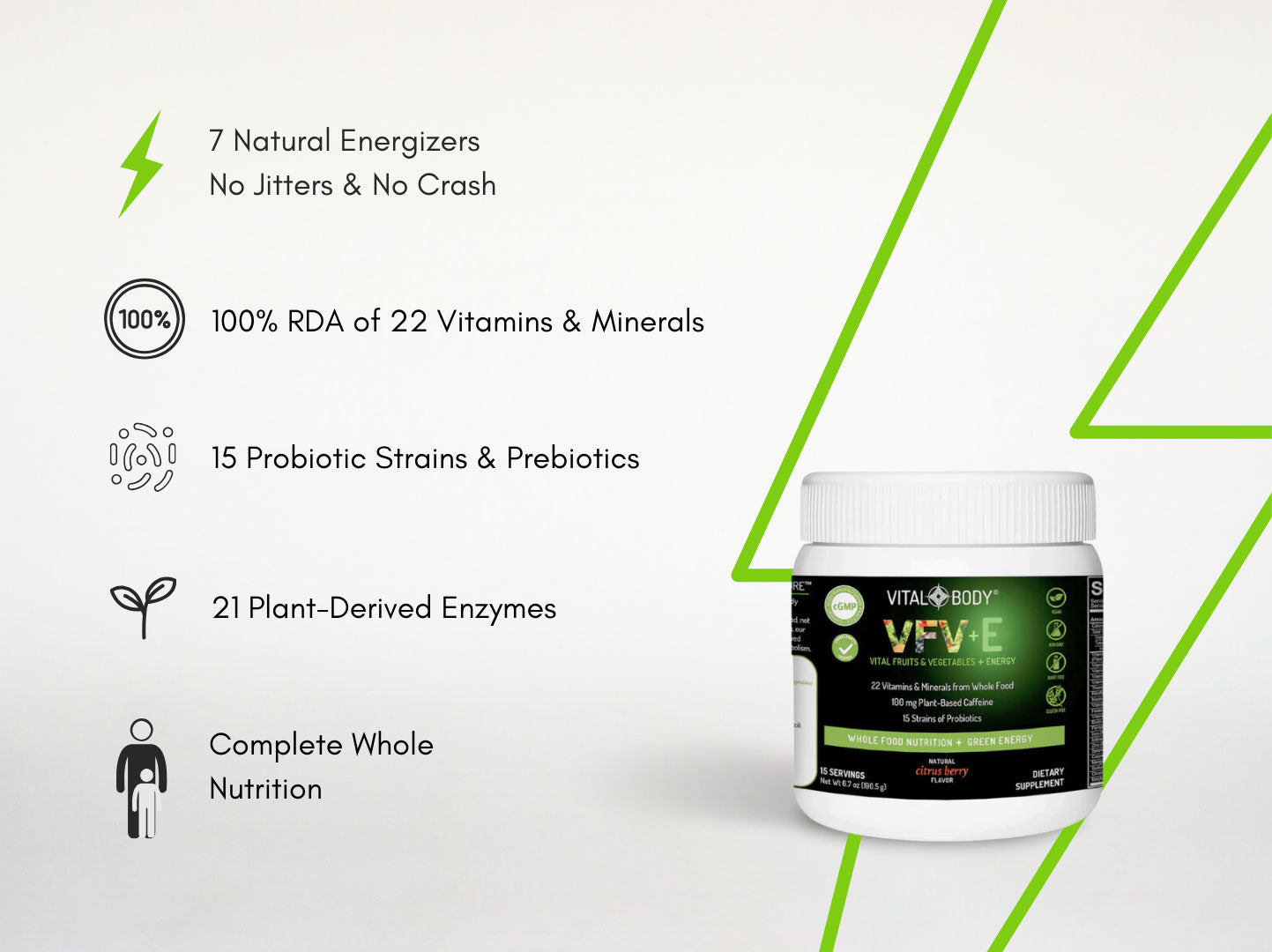 VFV+E (Vital Fruits & Vegetables + Energy) - SUPERCHARGED PLANT-BASED ENERGY & SUPERFOOD POWDER-15 Servings