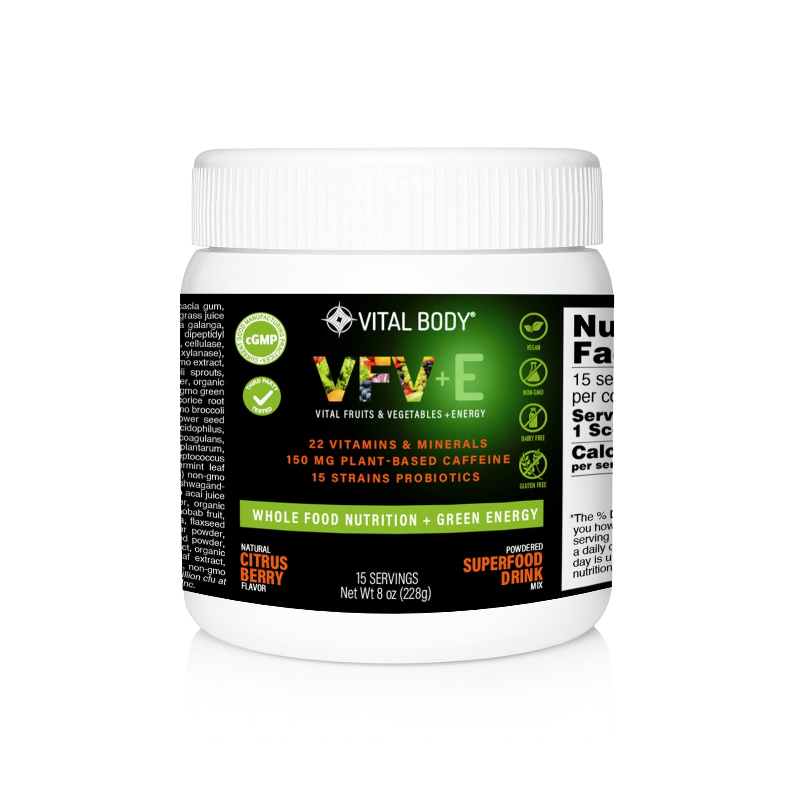 Vital Body supplement container on a white background
