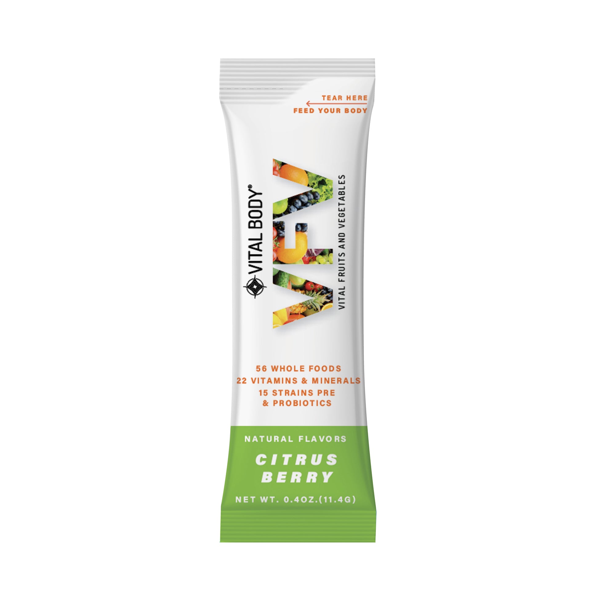 Vital Body food bar packaging with 'Citrus Berry' flavor on a white background