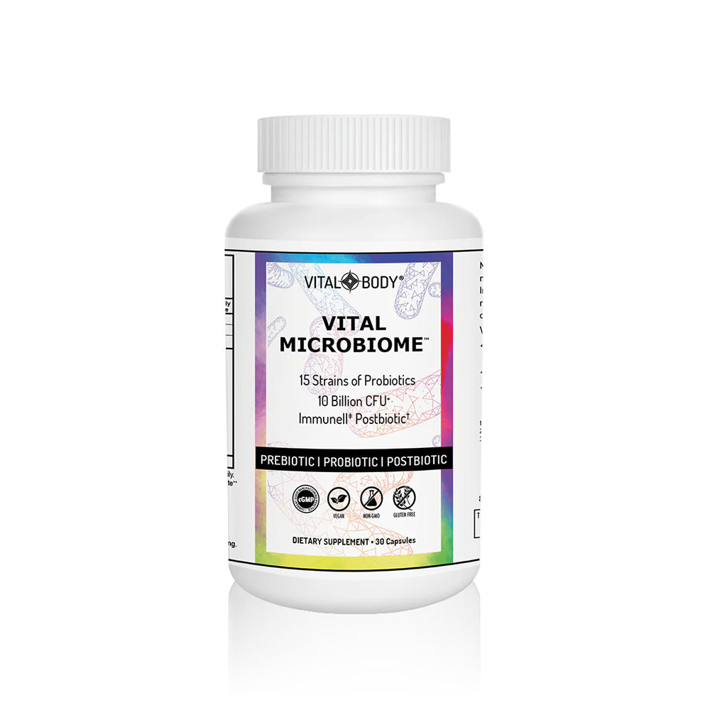 Vital Microbiome supplement bottle on a white background