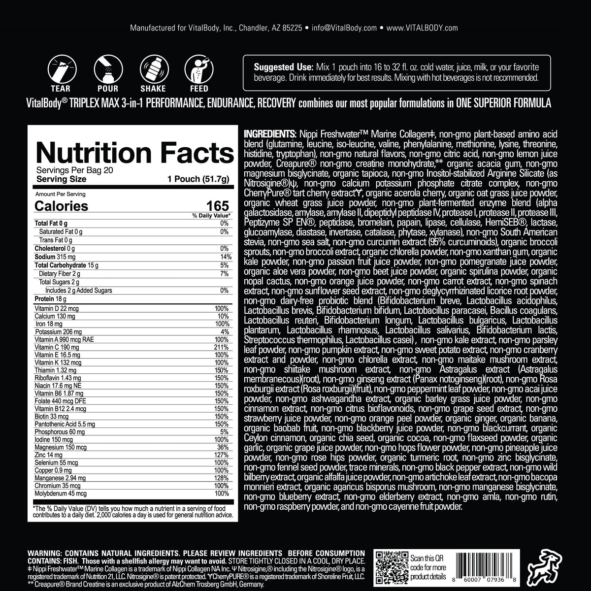 Triplex Ingredients TRIPLEX MAX (with Creatine)- 3-IN-1 PRO WORKOUT - 10 Servings – Vital ...