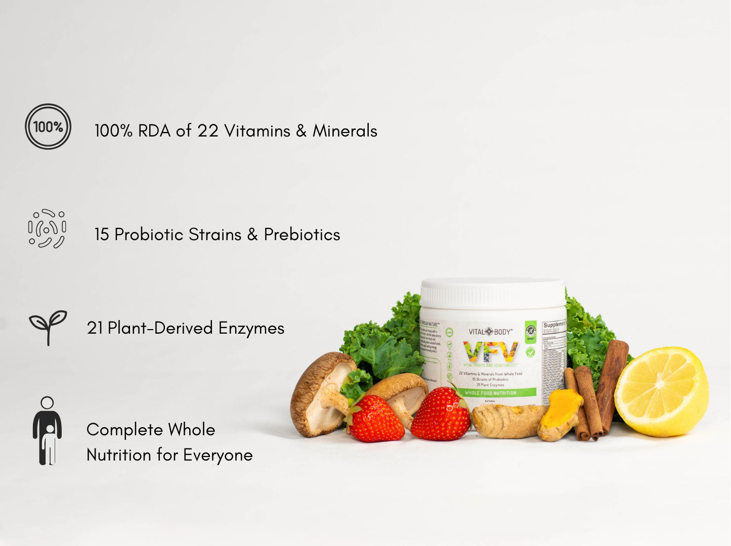 VFV (Vital Fruits & Vegetables) - COMPLETE DAILY GREENS PRE & PROBIOTICS SUPERFOOD POWDER - 3 SERVINGS