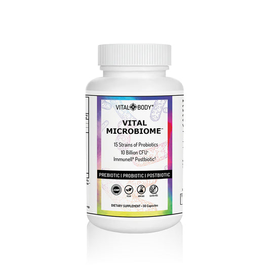 Vital Microbiome supplement bottle on a white background